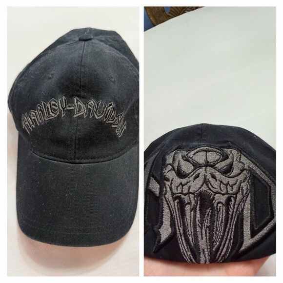 Harley Davidson Black Grey Vintage Spell Out Embroidered Hat Size S/M RARE